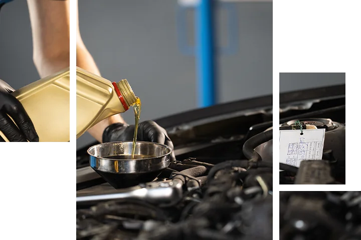 A subaru service tech changing the oil on a car in Nederland, TX