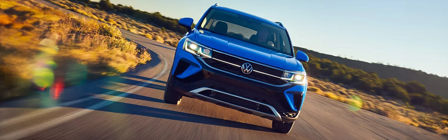 2024 Volkswagen Taos Specs blue color front view