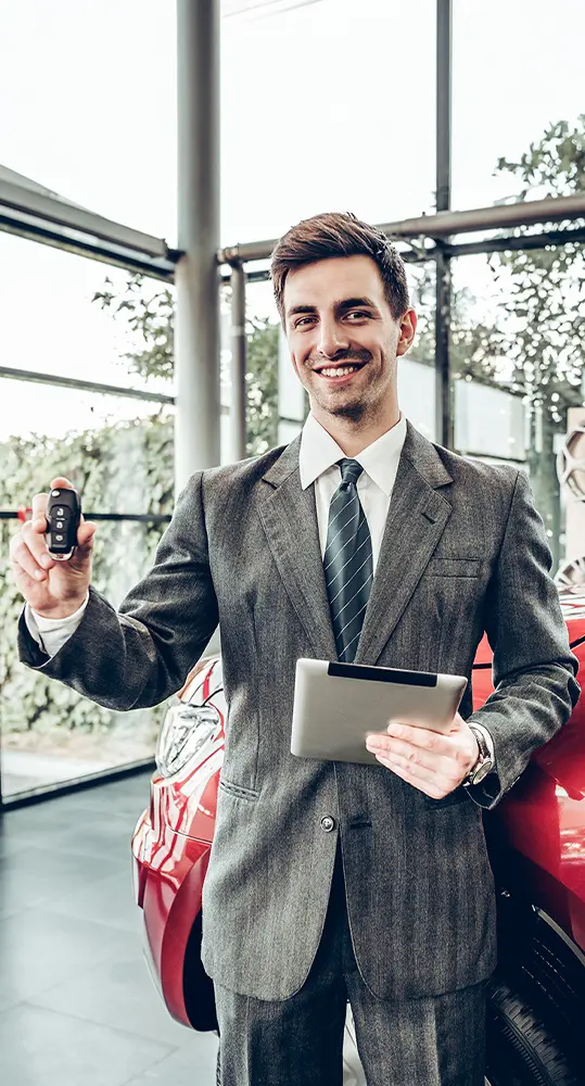 sale agent in brown suit