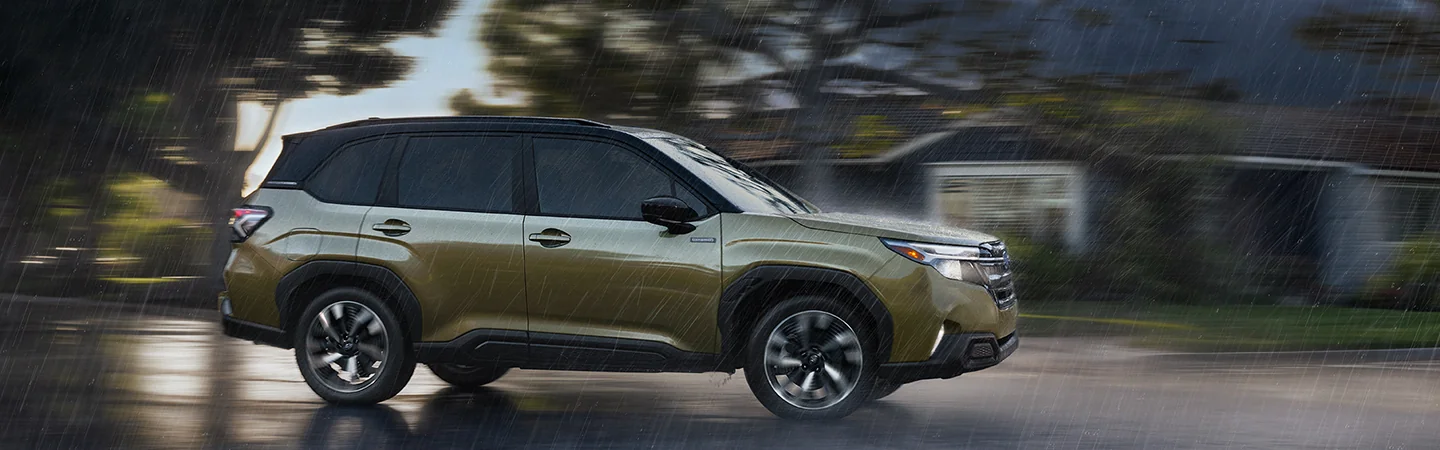 2025 Subaru Forester Hybrid driving in the rain