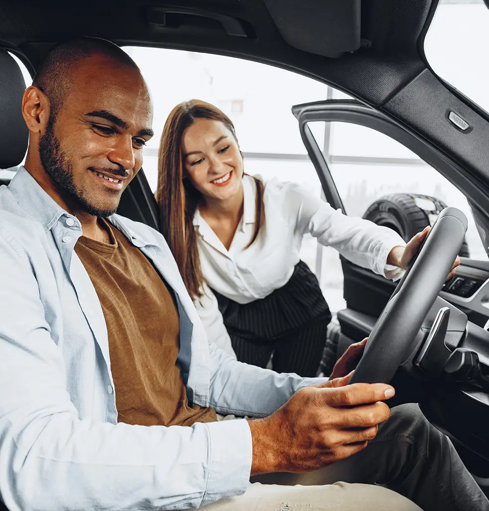 sitting in new car