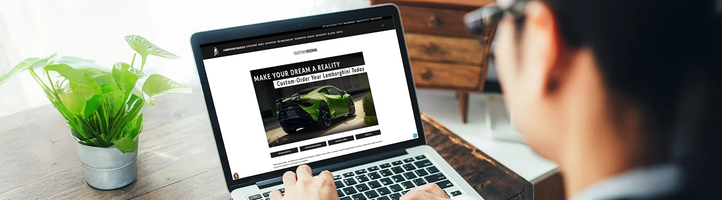 Customer at home shopping online for a new Lamborghini in Sarasota