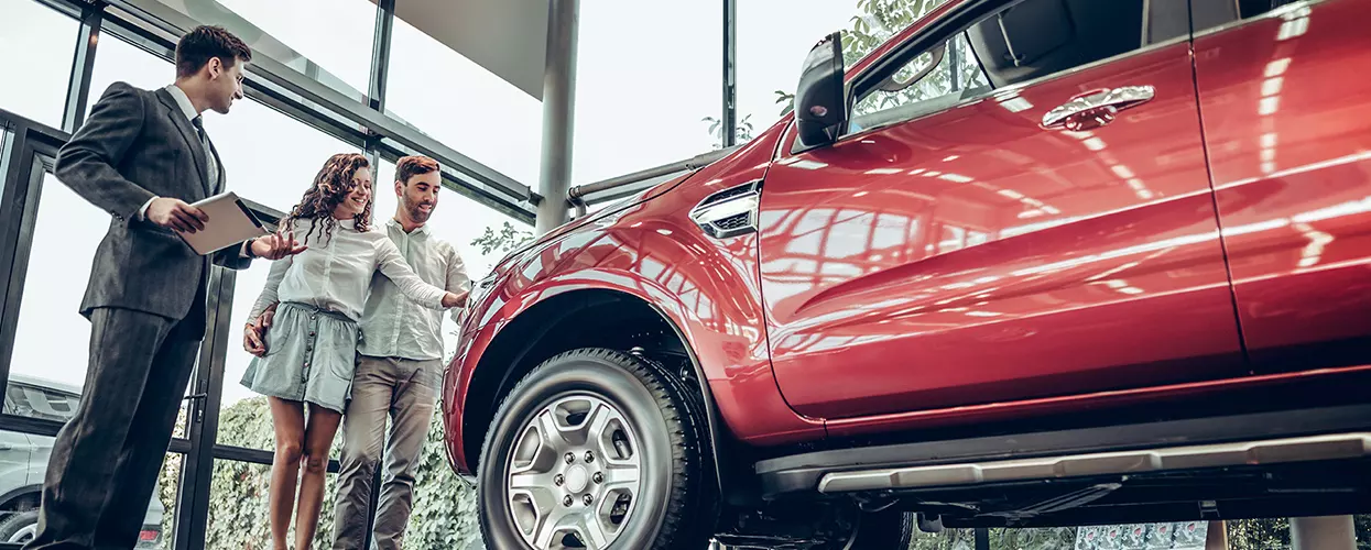Customer reviewing RAM truck financing options