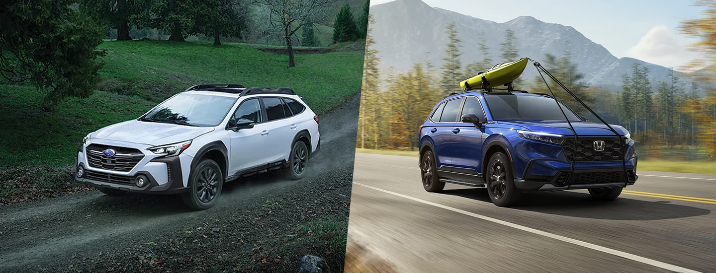 Subaru Outback and a Honda CR-V split image