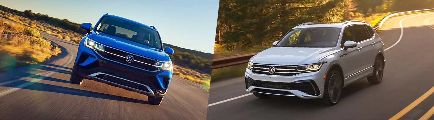 VW Taos and VW Tiguan on the road