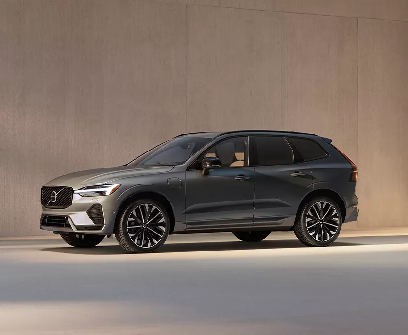 side view of a silver Volvo X60 Vehicle exterior shown from a three-quarter angle