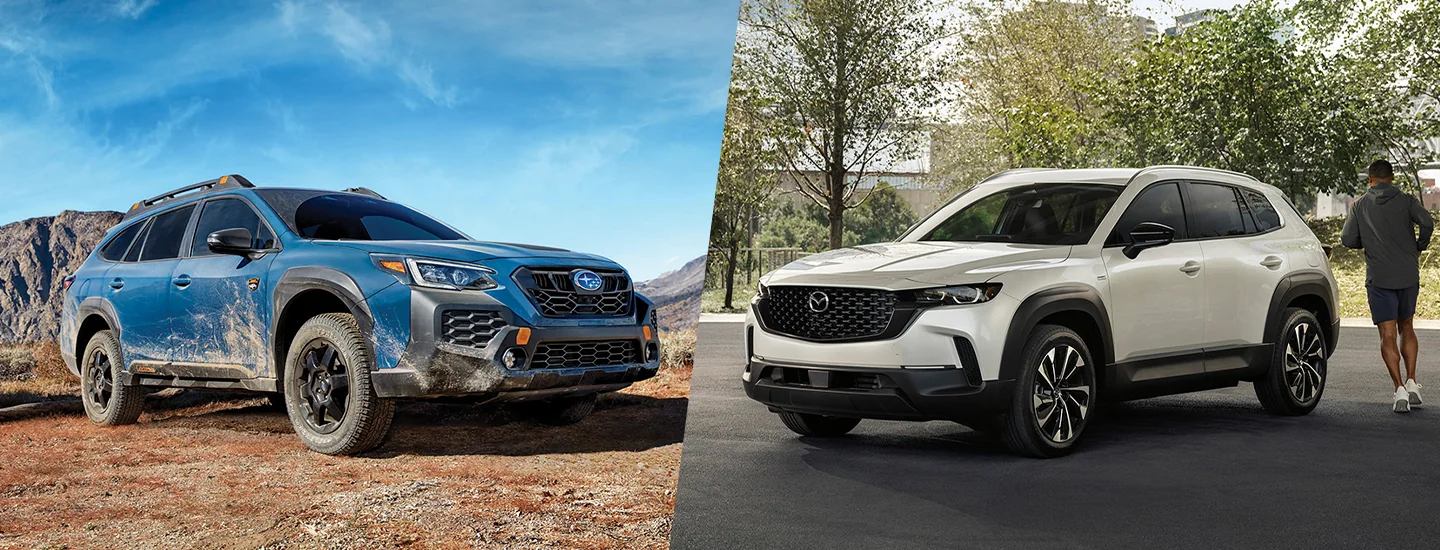 Side by side comparison of the 2025 Subaru Outback and Mazda CX-50