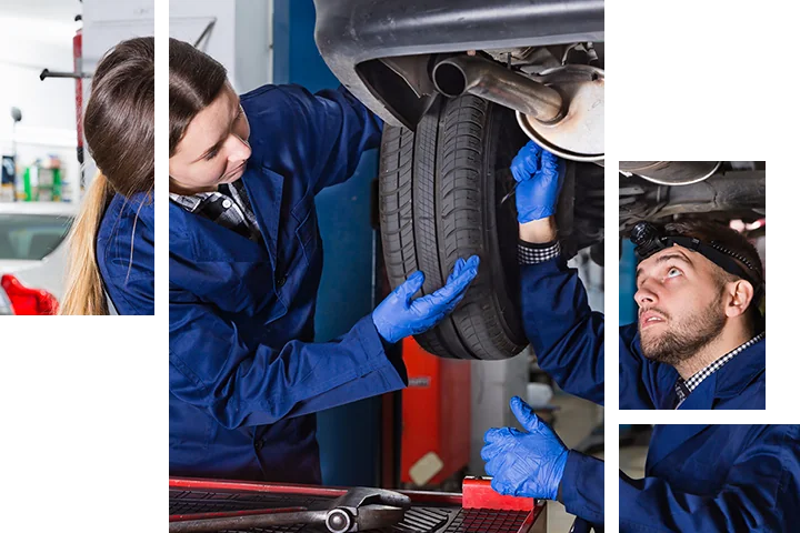 BMW service techs changing a tire