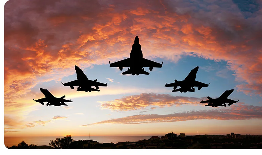 a jet squadron flying overhead