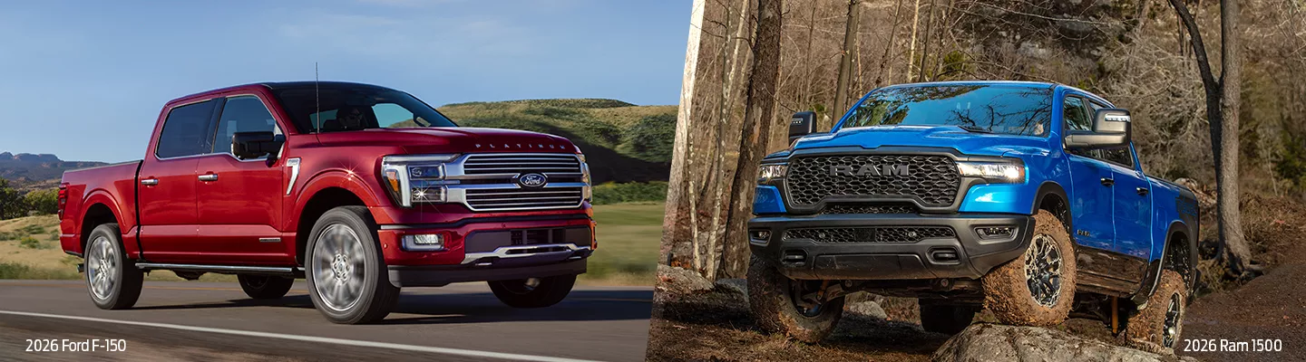 Side by side comparison of the Ford F150 and the Ram 1500