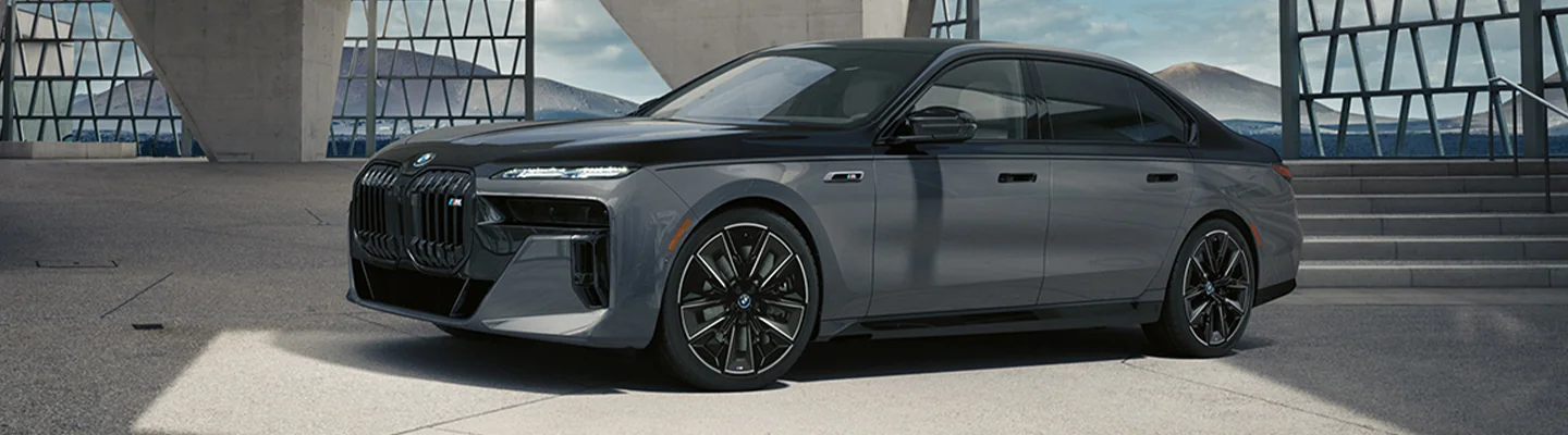driver side view of a parked black All-Electric BMW model
