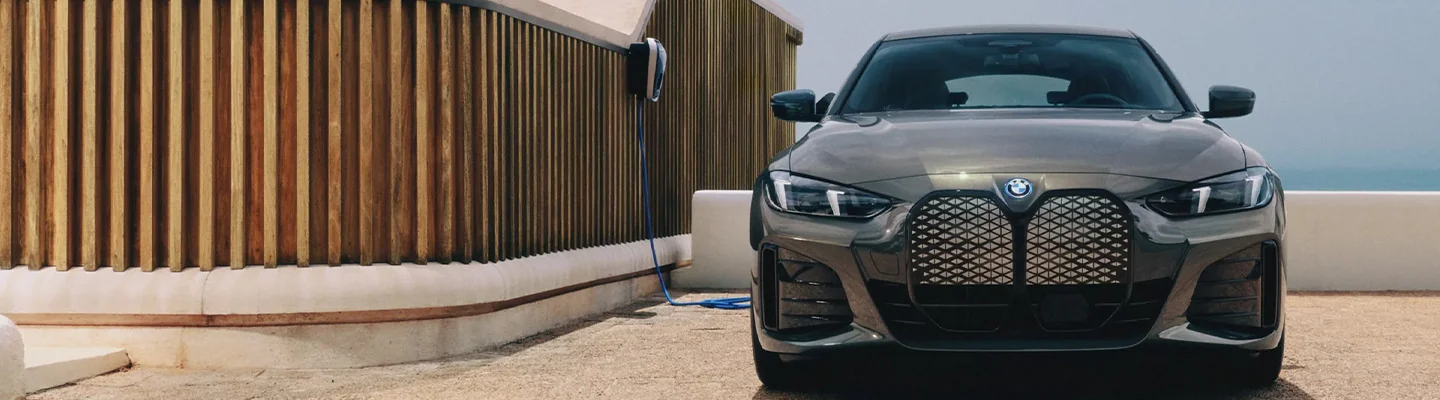 silver BMW Electric car front view