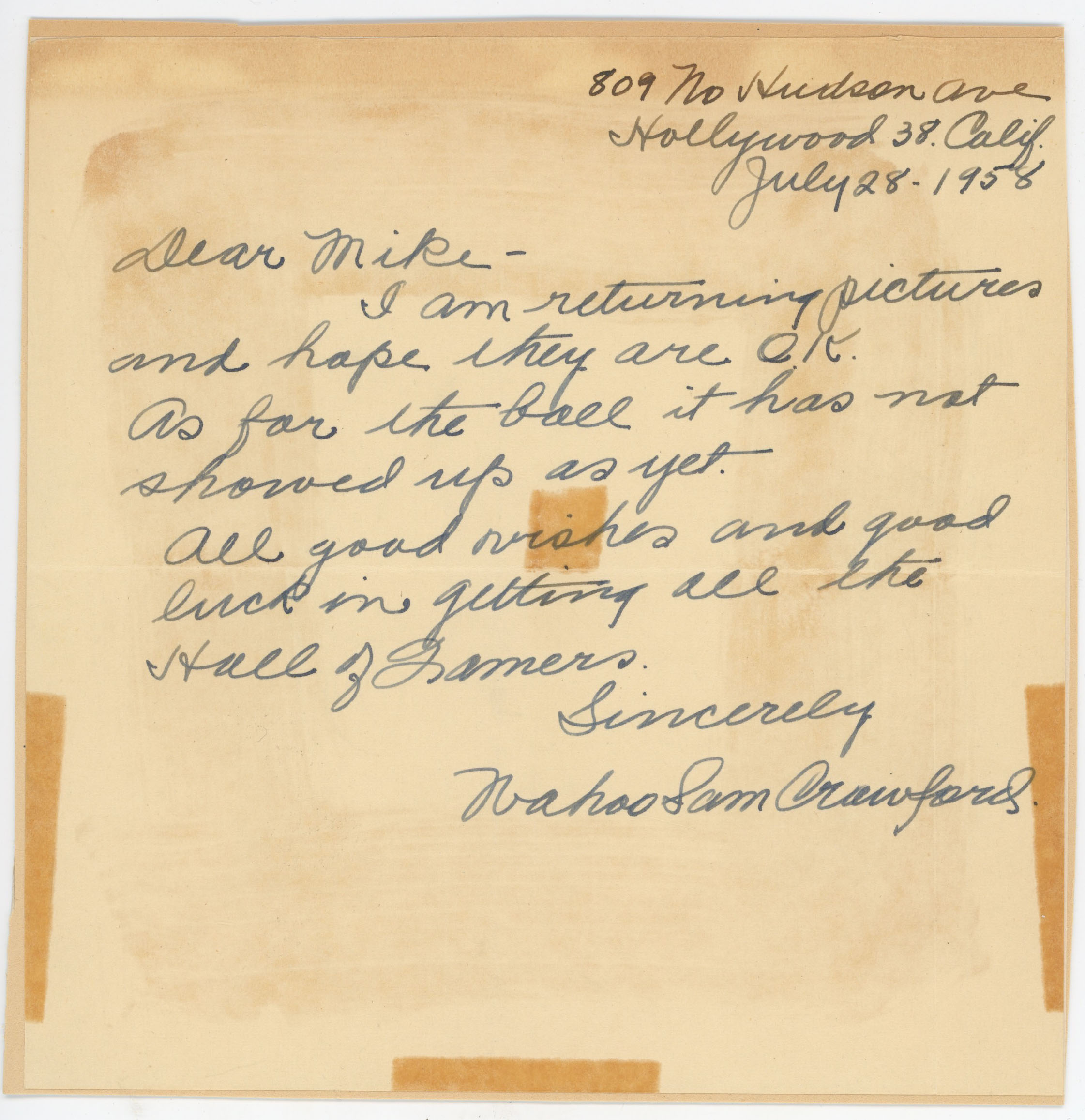 Letter  Crawford, Sam 1958 ALS 9