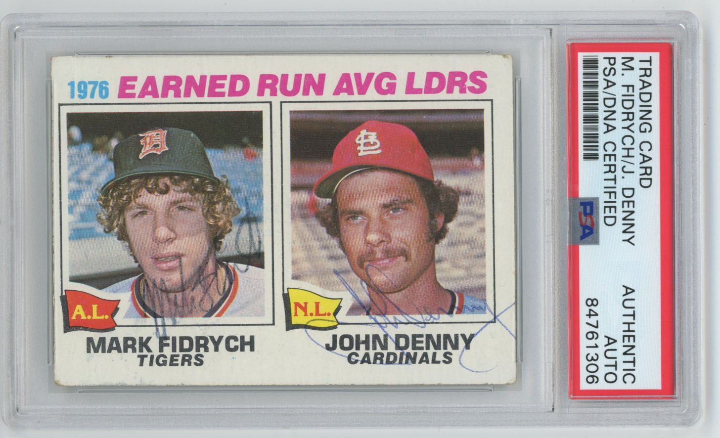 1977 Topps 7 Denny/Fidyrich Dual-Signed ERA Leaders Card (PSA) 7
