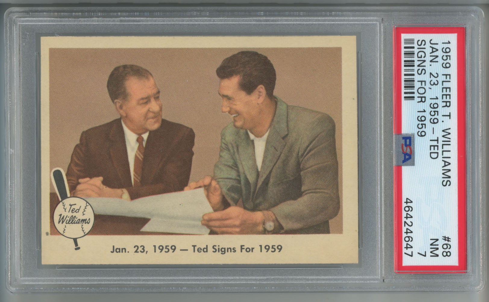 1959 Fleer Ted Williams 68 Ted Signs 1959 PSA 7