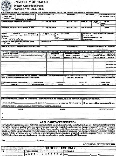 Application for admission in college