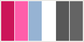 Color Scheme with #CC1559 #FF5EAA #96B3D3 #FFFFFF #585858 #646464
