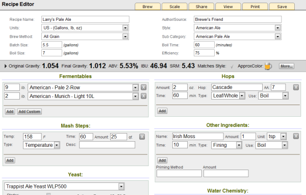 home brew recipe builder