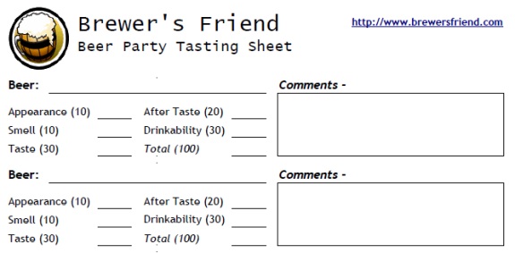 beer tasting sheet for party