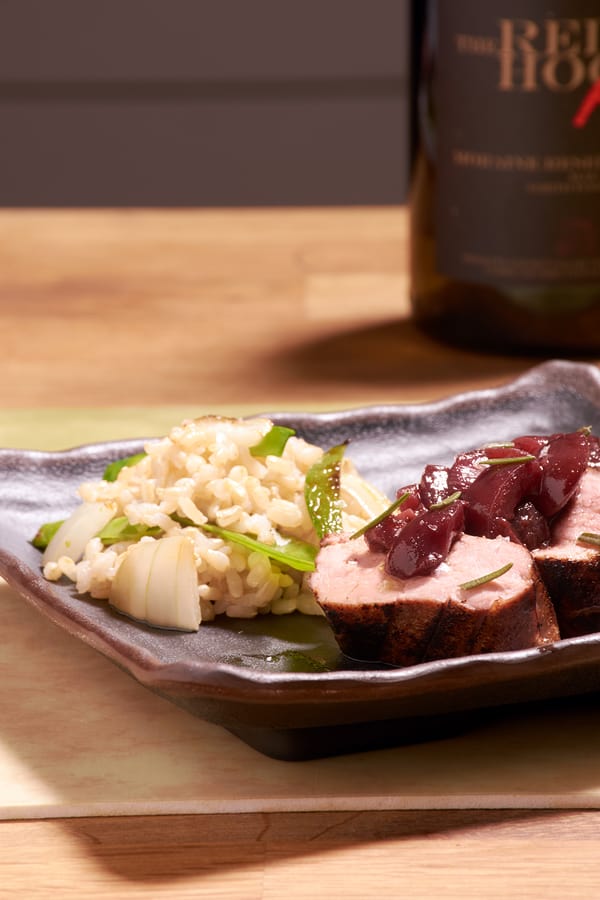 Sous vide boar tenderloin cherry wine vert Sous vide boar tenderloin cherry wine vert