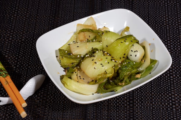 Sous vide bok choy plated Sous vide bok choy plated