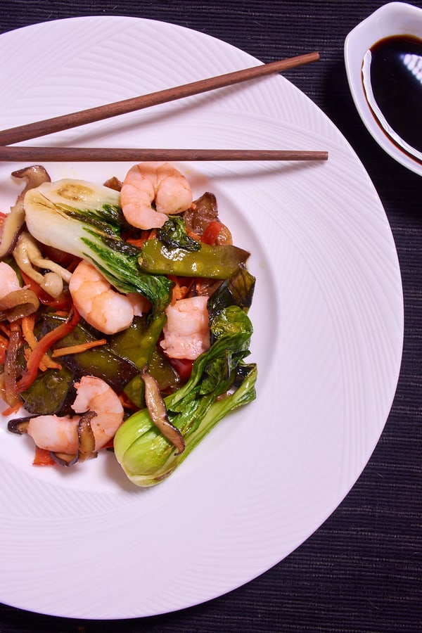 Sous vide shrimp stir fry over v2 Sous vide shrimp stir fry over v2