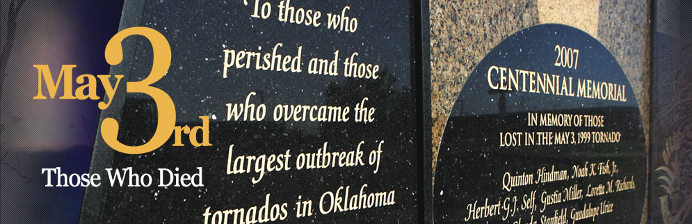 May 3rd, 1999 Oklahoma tornado anniversary memorial to those who died page