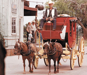 A stagecoach is shown at Frontier City.