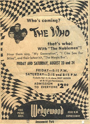 The Who concert at Wedgewood is promoted in this advertisement.