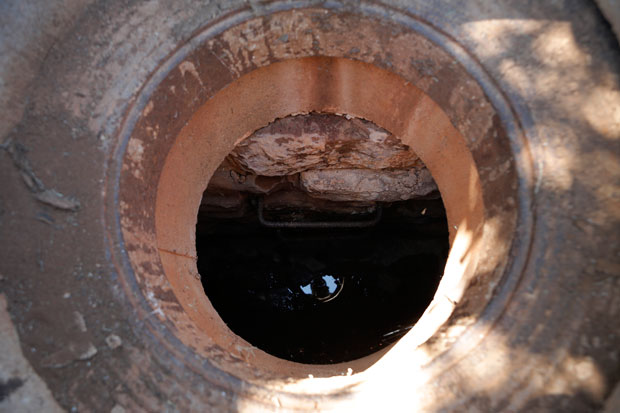 It might look like a portal to the underground mystery of Guthrie's early days, but it's merely a manhole leading to the city's storm drain system.