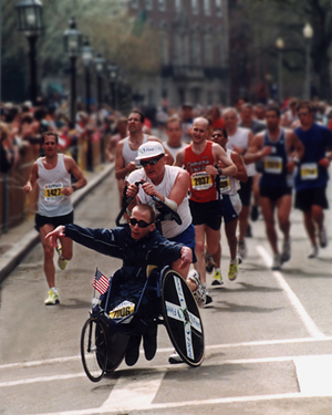Dick and Rick Hoyt at the Boston Marathon