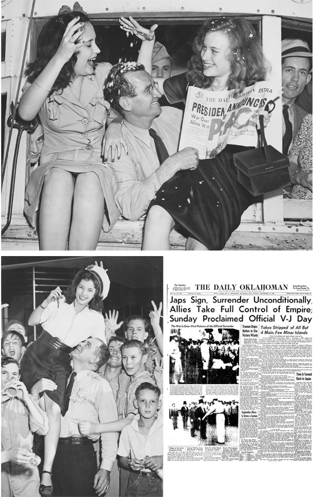 America celebrated V-J Day on Sept. 2, 1945, when the Japanese surrendered, marking the end of World War II. Celebrations broke out across Oklahoma City at the end of the war.