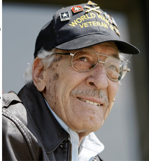 Earl Gonzales, seen here at an event at Wiley Post Airport in April, served in World War II in an artillery unit. He struggled to cope with life after the war but eventually settled down and raised a family.