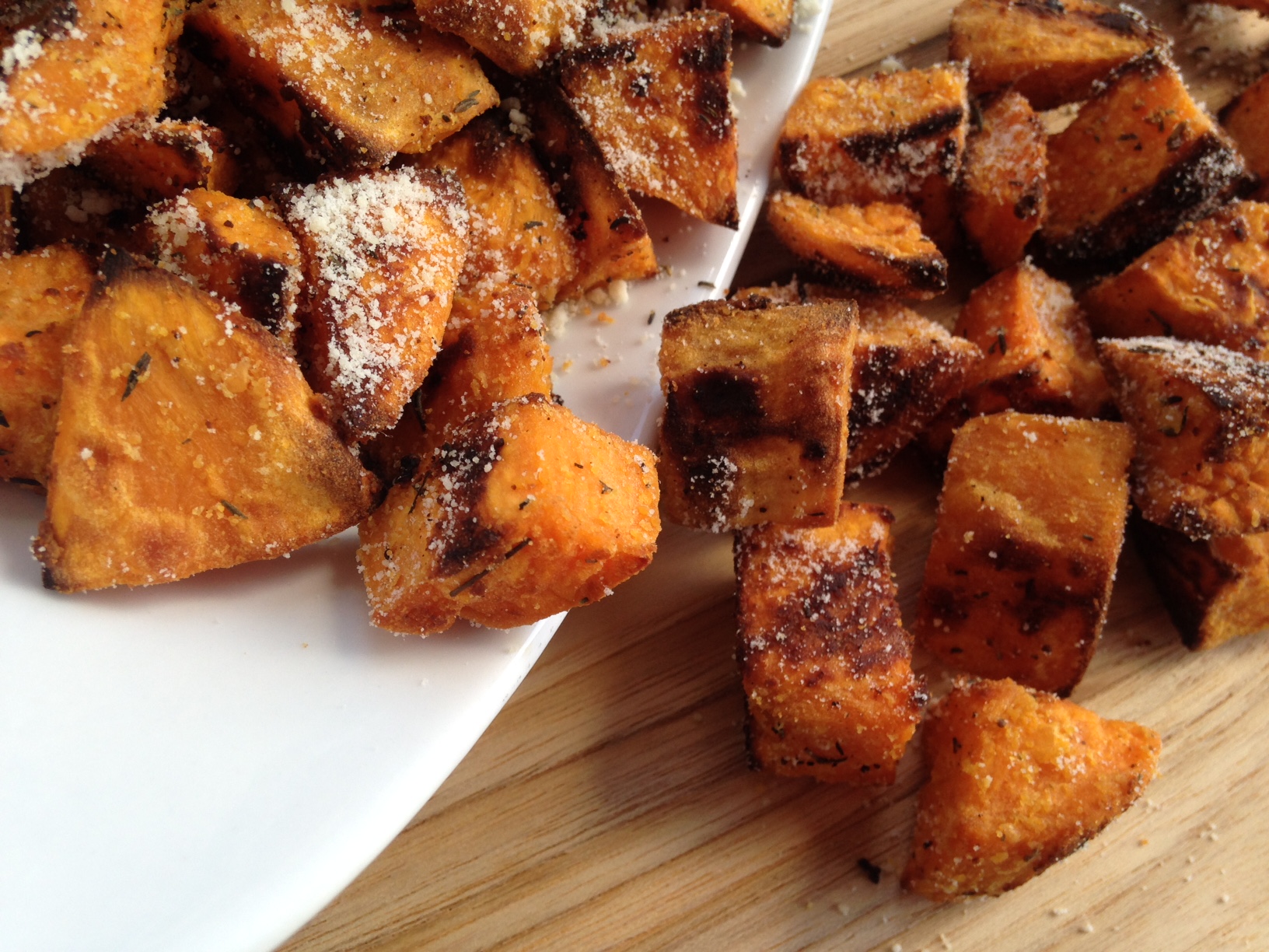 Roasted Parmesan Garlic Sweet Potatoes