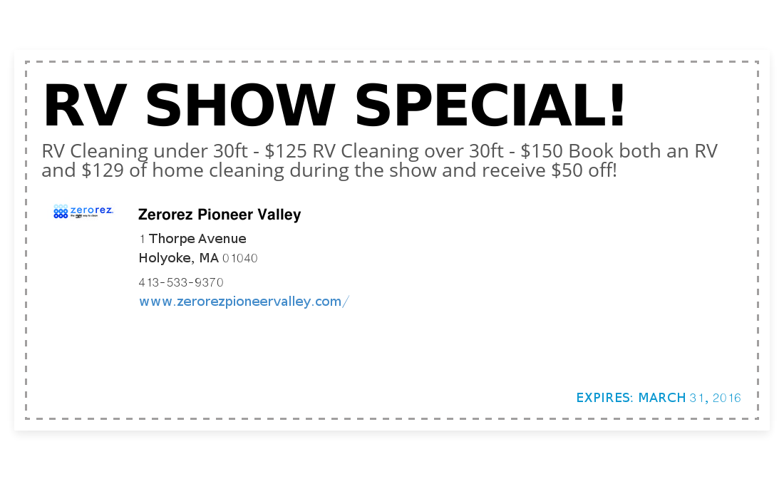 Zerorez Pioneer Valley coupon RV Show Special! Couponler
