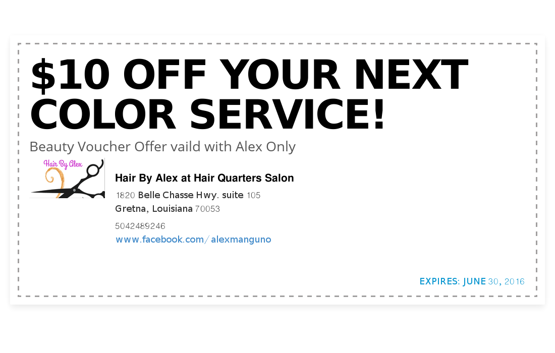 Hair By Alex at Hair Quarters Salon coupon 10 off your... Couponler