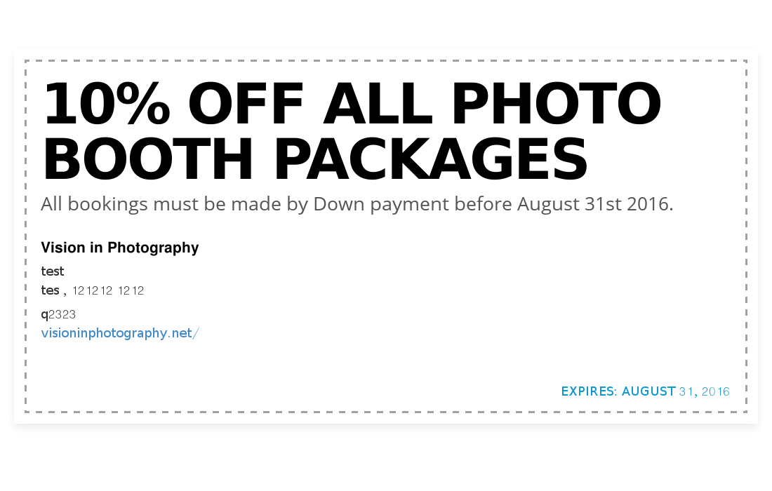 Vision in Photography coupon 10 OFF ALL PHOTO BOOTH P... Couponler