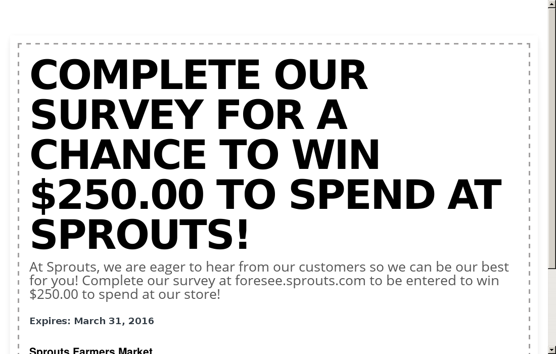 Sprouts Farmers Market coupon Complete Our Survey for a... Couponler