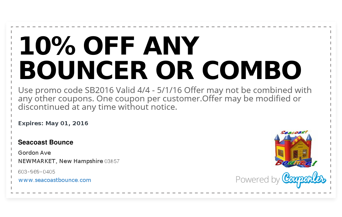Seacoast Bounce coupon 10 OFF Any Bouncer Or Combo Couponler