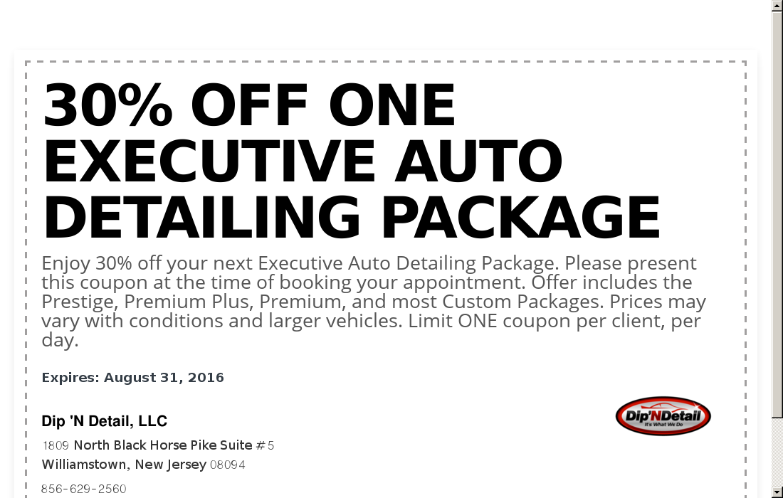 Dip 'N Detail, LLC coupon 30 Off One Executive Auto De... Couponler