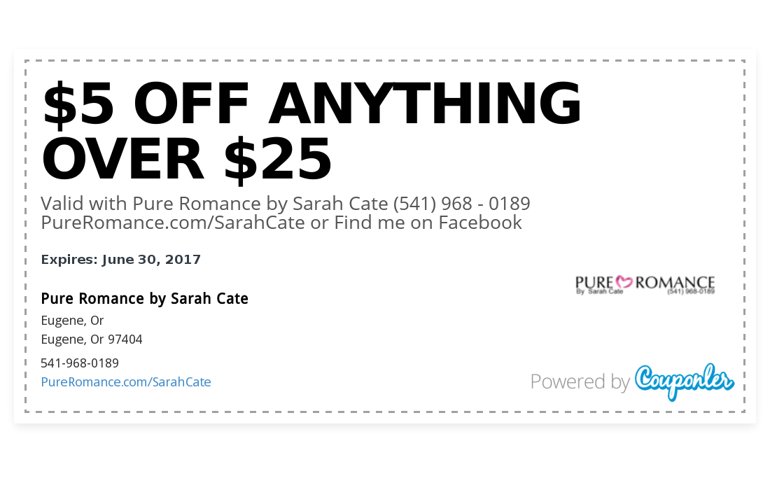 Pure Romance by Sarah Cate coupon 5 off anything over 25 Couponler