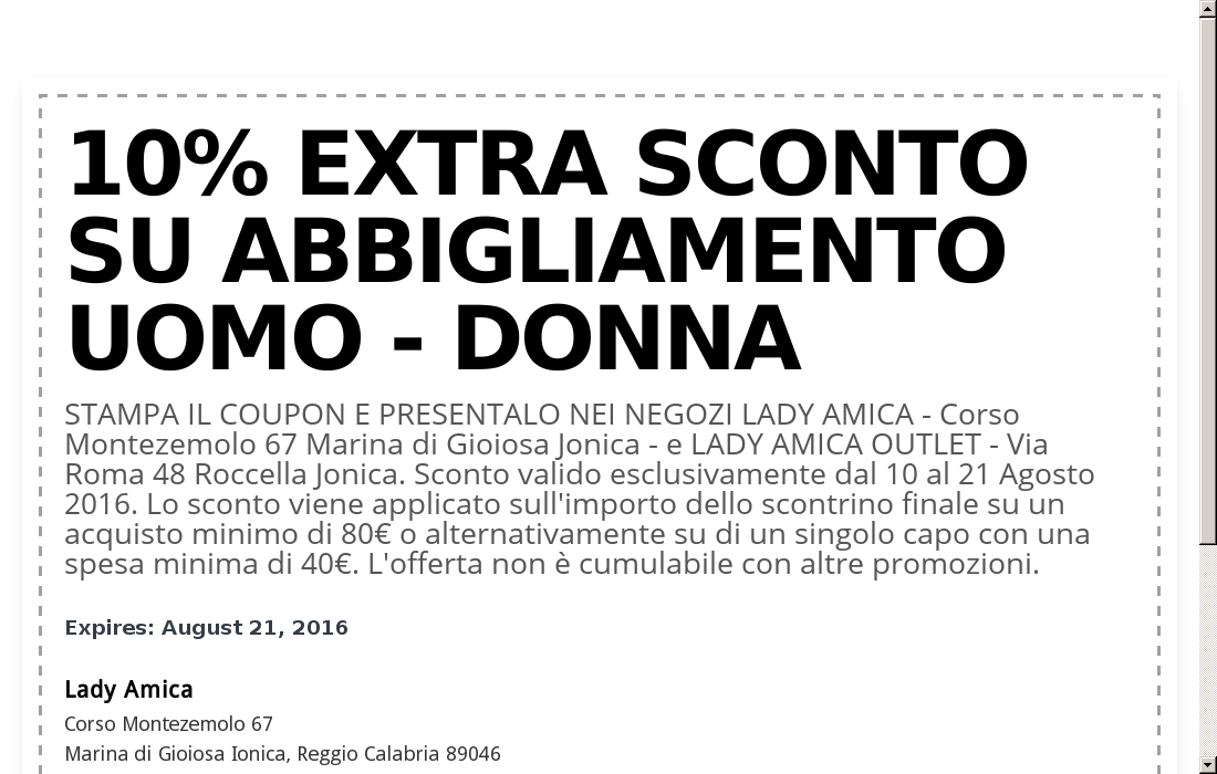 Lady Amica coupon | 10% EXTRA SCONTO su ABBIGLIAMENTO UOM | Couponler