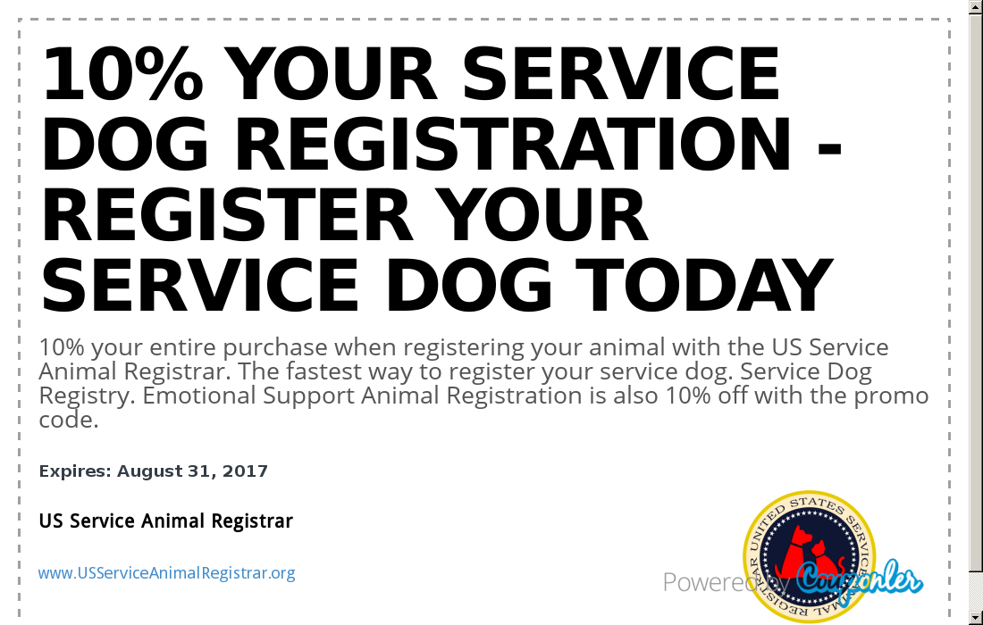US Service Animal Registrar coupon 10 Your Service Dog... Couponler