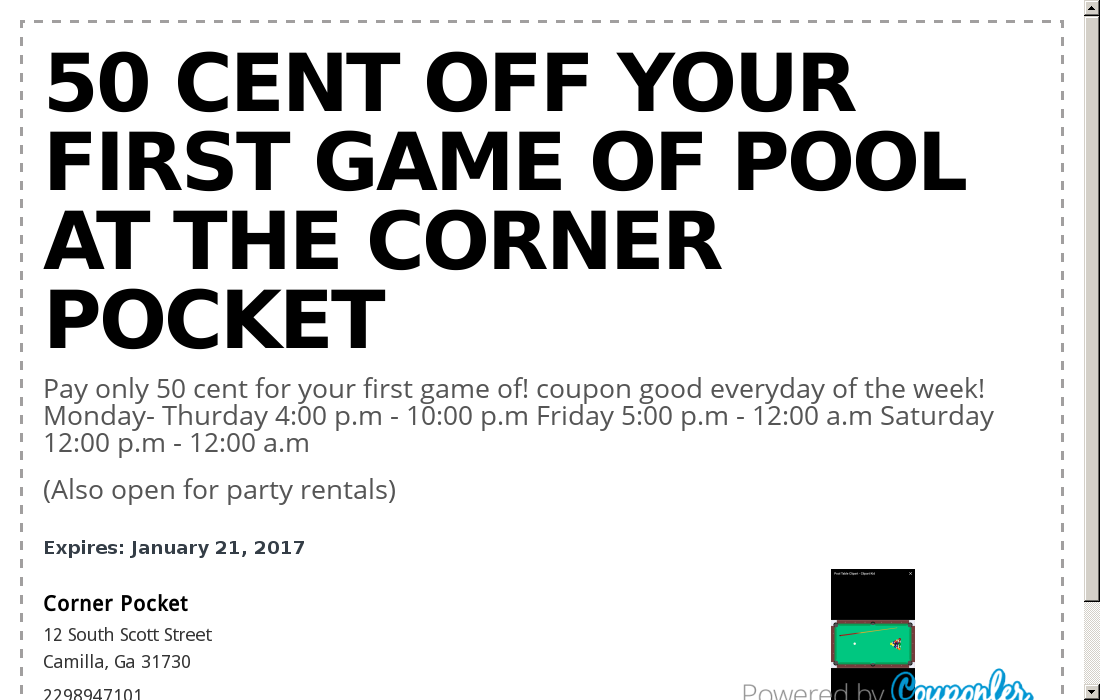 Corner Pocket Coupon 50 Cent Off Your First Game Of Poo Couponler