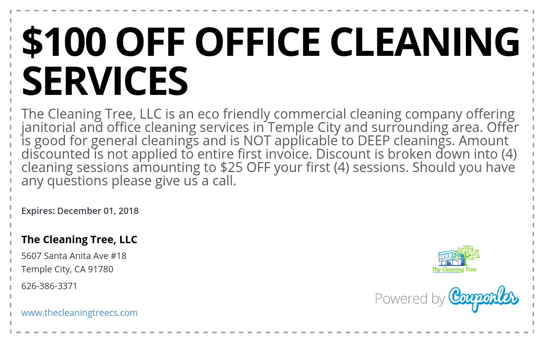 The Cleaning Tree, LLC coupon 100 OFF Office Cleaning Couponler