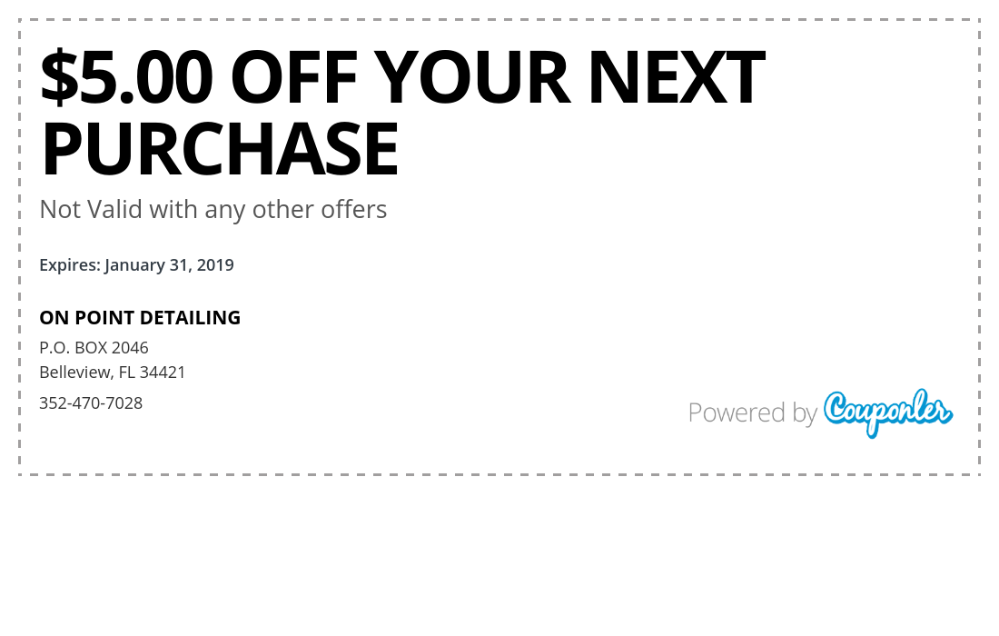 ON POINT DETAILING coupon 5.00 off Your Next Purchase Couponler