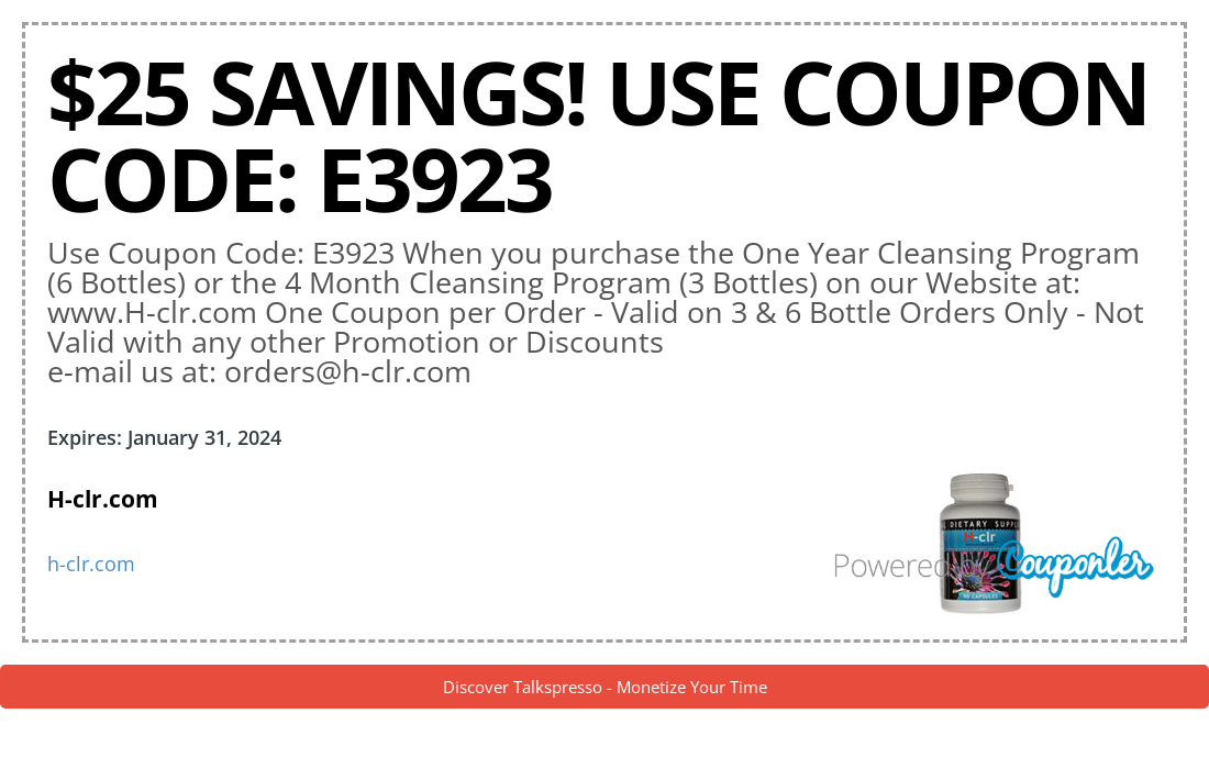 H clr Coupon 25 00 Off Your Next Order Of 3 Or 6 Couponler
