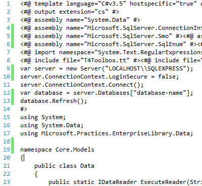 t4-before T4 code in Visual Studio 2010 without Tangible Engineering extension