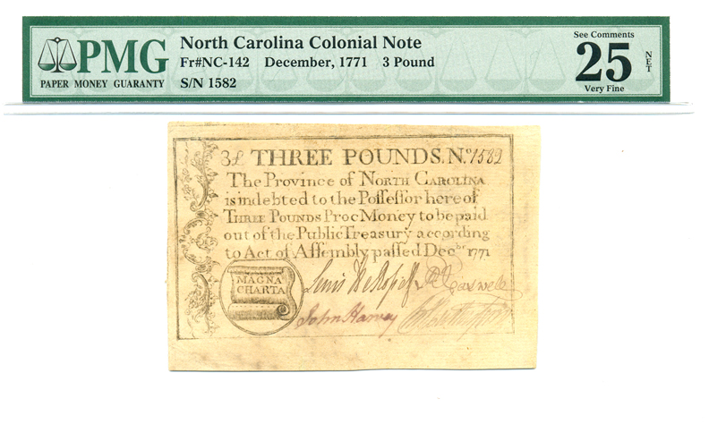 Colonial Currency, NC, 1771 Magna Charta Note, PMG