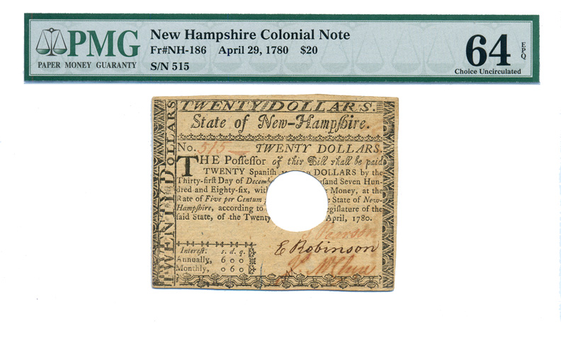 Colonial Currency, NH, 4/29/1780, $20, PMG Graded